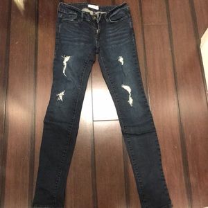 Cute dark denim distressed skinny jeans